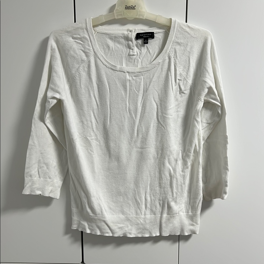 Spense Knits White 3/4 Sleeve Sweater